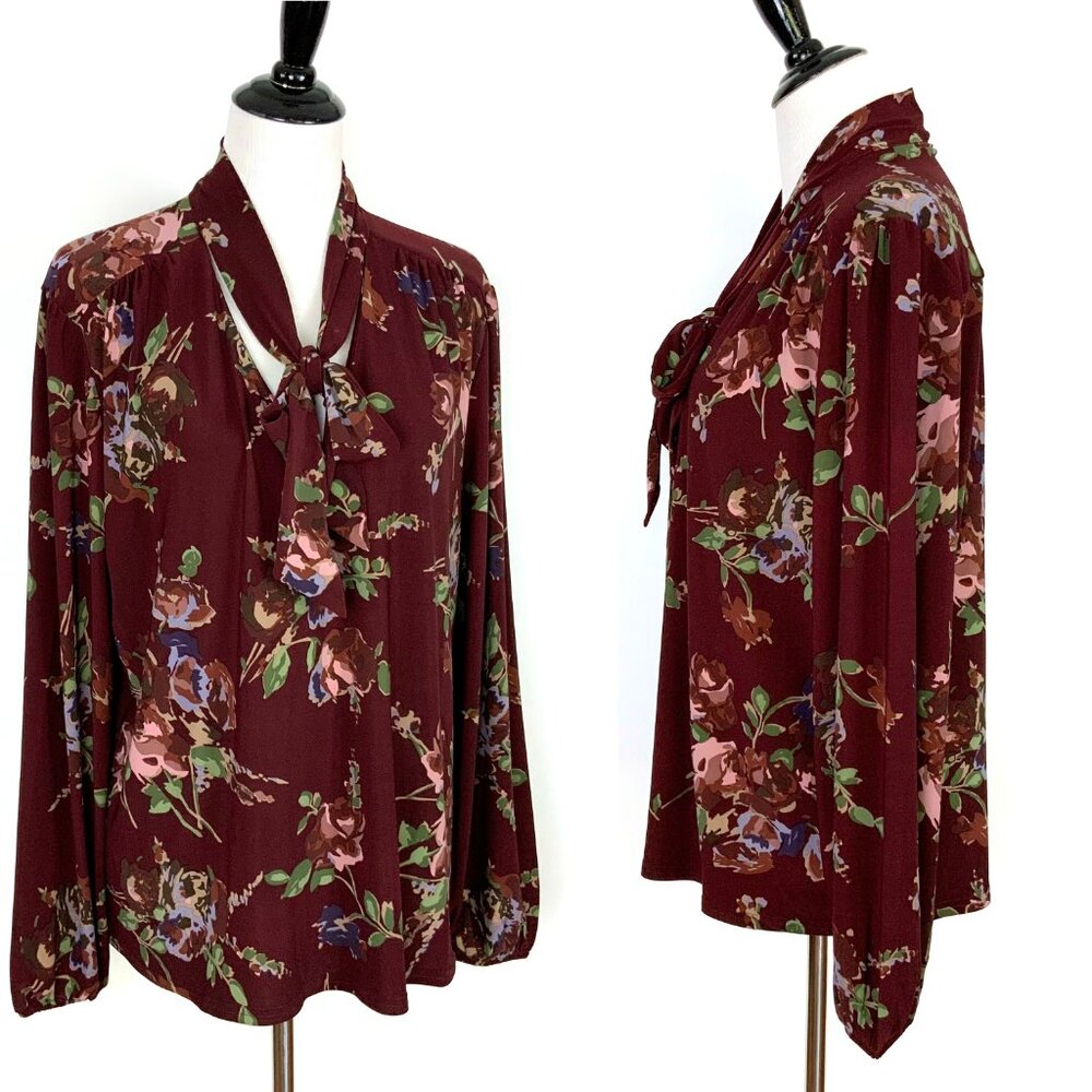 New Lauren Ralph Lauren Floral Stretch Jersey Tie-Neck Long Sleeve Blouse Sz XL - Picture 3 of 16